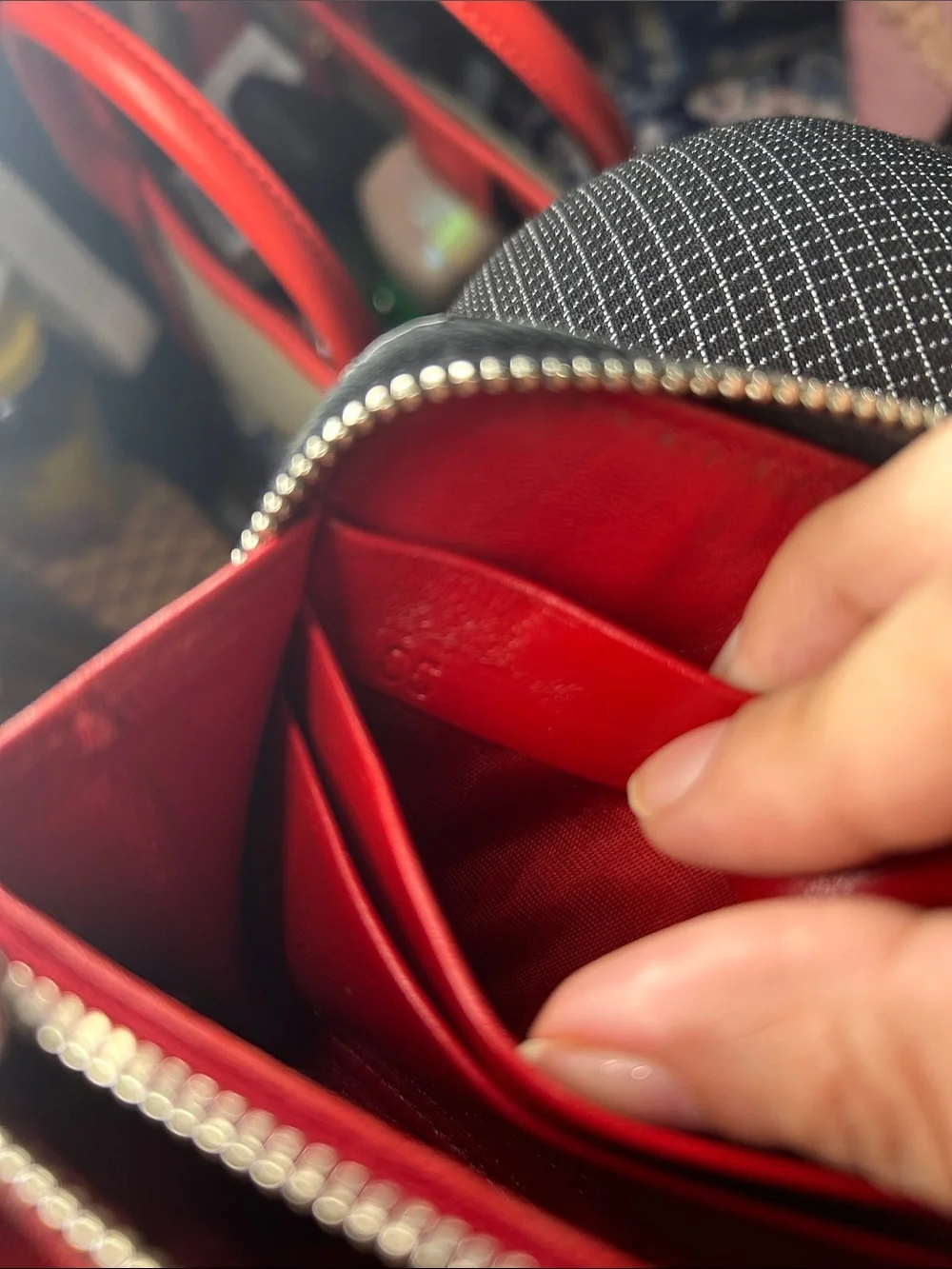 Prada Black Saffiano Leather Zip Wallet with Silver Studs
